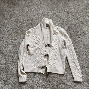 Ralph Lauren Women Equestrian Cable Knit Tan Collared Cardigan  Sweater XL
